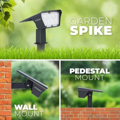 Set van 4 Odessa solar prikspots - Incl. Schemerschakelaar - 6000K daglicht wit - 2 lichtstanden - 300 lumen - 6-12 uur brandtijd - Kantelbaar - IP65 waterdicht - thumbnail