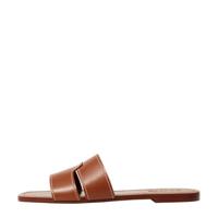 Mango leren slippers cognac - thumbnail