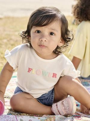 T-shirt met fantasiemotief voor baby's in biologisch katoen wit