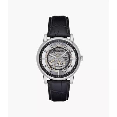 Emporio Armani Heren Luigi Skeleton Dial lederen band horloge AR1981