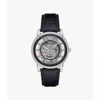 Emporio Armani Heren Luigi Skeleton Dial lederen band horloge AR1981 - thumbnail