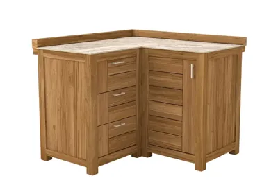 Passion Grills | Buitenkeuken Onderdeel | Milano Buitenkeukenkast Hoek 3 Lades + 1 Deur | 120 x 120 cm | Albastro Cream