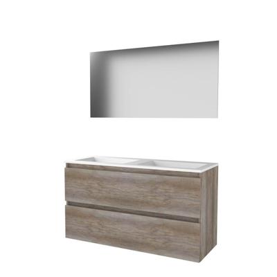 Basic-Line Ultimate 46 Badkamermeubelset - 120 x 46 cm - Greeploos - 2 Lades - Acryl Wastafel - Zonder Kraangat - Spiegel met Indirecte LED Verlichting - Scotch Oak