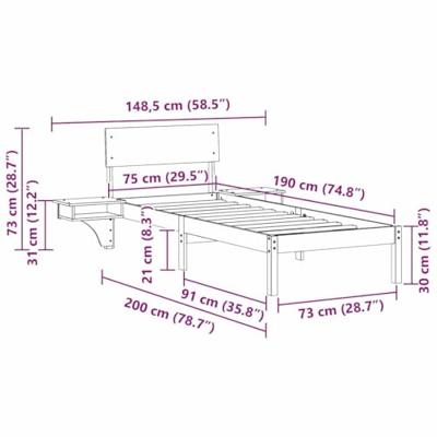 Bedframe met nachttafels met hoofdeinde Wasbruin 75 x 190 cm Bedframe met nachttafels met hoofdeinde Wasbruin 75 x 190 cm