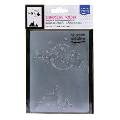 Vaessen Creative • embossing folder kerstman vliegende slee