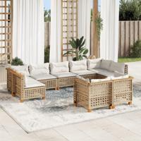 9-delige Loungeset met kussens poly rattan beige - thumbnail