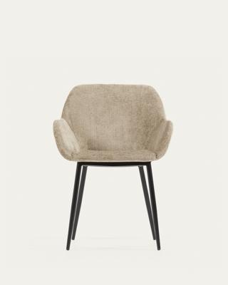 Kave Home Konna eetkamerstoel chenille Beige poot zwart