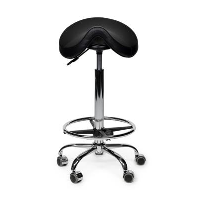 Premium zadelkruk zwart hoog met voetring