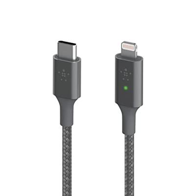 Parat 990561999 USB-kabel USB-C stekker, Apple Lightning stekker 1.20 m Grijs Stoffen mantel