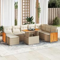 9-delige Loungeset met kussens poly rattan acacia beige - thumbnail
