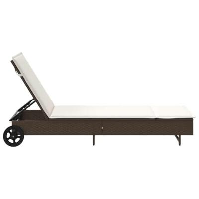Ligbed met wielen en kussen poly rattan bruin