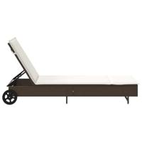 Ligbed met wielen en kussen poly rattan bruin - thumbnail