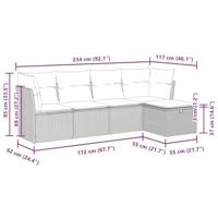 5-delige Loungeset met kussens poly rattan bruin - thumbnail