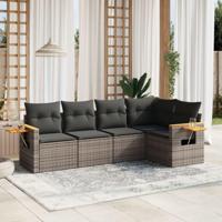 5-delige Loungeset met kussens poly rattan grijs - thumbnail