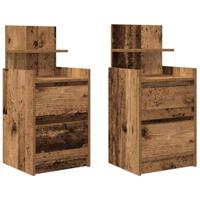 Nachtkastjes met 2 lades 2 st 38x34x80 cm oud hout - thumbnail