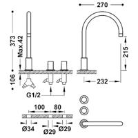 Badrandkraan Tres Study Exclusive Tweeknops Uitloop Gebogen 21,5 cm Rosé Goud Tres - thumbnail