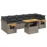 8-delige Loungeset met kussens poly rattan grijs - thumbnail