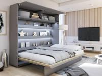 Opklapbed CONCEPTION PRO 160x200 cm grijs mat (horizontaal) met opzetkast - thumbnail