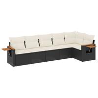 6-delige Loungeset met kussens poly rattan zwart - thumbnail