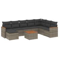 8-delige Loungeset met kussens poly rattan grijs - thumbnail