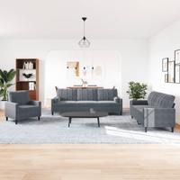 3-delige Loungeset met kussens en bolsters fluweel donkergrijs - thumbnail