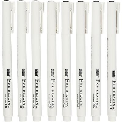 Fineliners, lijndikte 0,03+0,05+0,1+0,2+0,3+0,5+0,8+1,0 mm, zwart, 8 stuk/ 1 doos