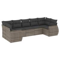 7-delige Loungeset met kussens poly rattan grijs - thumbnail