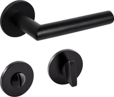 Hardbrass Deurkruk Lissabon op rond rozet met toiletsluiting - zwart Hardbrass Deurkruk Lissabon op rond rozet met toiletsluiting - zwart