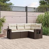 4-delige Loungeset met kussens poly rattan bruin - thumbnail