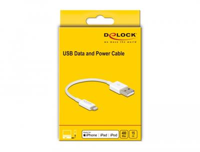 Delock 83001 USB data- en voedingskabel voor iPhone, iPad, iPod wit 15cm