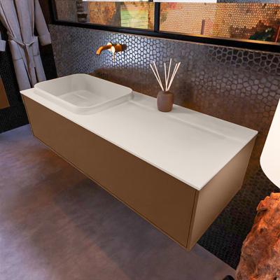 Badkamermeubelset Mondiaz Erin 120 cm met 1 Lade met RIDGE Wastafel Links Linen Zonder Kraangaten Greeploos Mat Rust