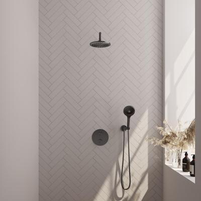 Brauer Gunmetal Edition Thermostatische Regendoucheset Inbouw - Hoofddouche 20 cm - Gebogen Wandarm - 3 Weg - Handdouche Rond 3 Standen - Doucheslang - Wandaansluitbocht - Gunmetal
