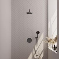 Brauer Gunmetal Edition Thermostatische Regendoucheset Inbouw - Hoofddouche 20 cm - Gebogen Wandarm - 3 Weg - Handdouche Rond 3 Standen - Doucheslang - Wandaansluitbocht - Gunmetal - thumbnail