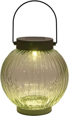 Anna's Collection lantaarn solar 1led glas 15x14.5cm olijf