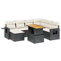 8-delige Loungeset met kussens poly rattan zwart - thumbnail