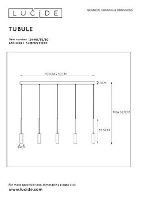 Lucide TUBULE - Hanglamp - LED - 5x7W 2700K - Zwart Lucide TUBULE - Hanglamp - LED - 5x7W 2700K - Zwart