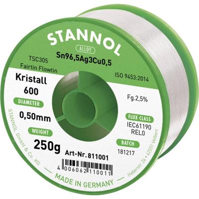 Stannol Kristall 600 Fairtin Soldeertin, loodvrij Loodvrij Sn96,5Ag3Cu0,5 REL0 250 g 0.5 mm Stannol Kristall 600 Fairtin Soldeertin, loodvrij Loodvrij Sn96,5Ag3Cu0,5 REL0 250 g 0.5 mm