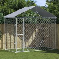 Hondenkennel met dak 3x1,5x2,5 m gegalvaniseerd staal zilver - thumbnail