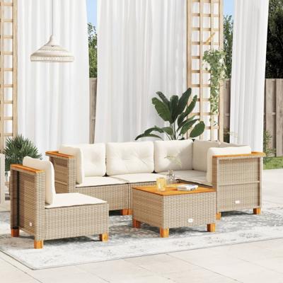 5-delige Loungeset met kussens poly rattan beige - thumbnail