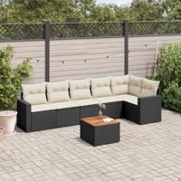 7-delige Loungeset met kussens poly rattan zwart - thumbnail