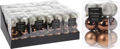 Kerstballen Mix Plastic Ø6cm Amber 12st