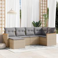 6-delige Loungeset met kussens poly rattan gemengd beige - thumbnail