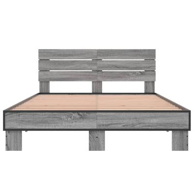 Bedframe bewerkt hout metaal grijs sonoma eiken 135x190 cm