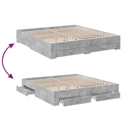 Bedframe met lades bewerkt hout betongrijs 180x200 cm