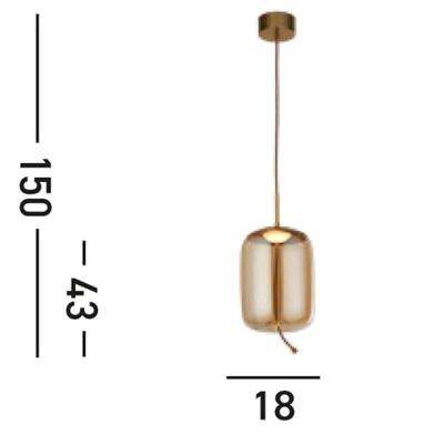Searchlight Hanglamp GlasLisbon roodkoper met amber cilinderglas - 75132-1AM
