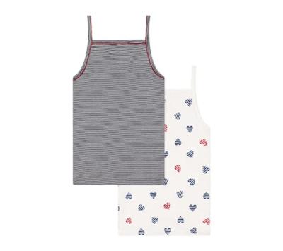 Set van 2 kindertopjes met spaghettibandjes in katoen met hartjesprint PETIT BATEAU wit