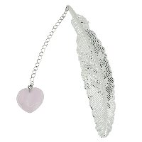 Edelsteen Boekenlegger Hart voor Geluk & Veer - Rozenkwarts - thumbnail