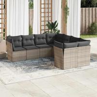 8-delige Loungeset met kussens poly rattan grijs - thumbnail