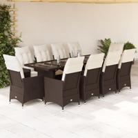 11-delige Bistroset met kussens poly rattan bruin - thumbnail