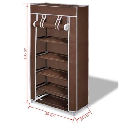 VidaXL Stoffen schoenenrek met hoes 58 x 28 x 106 cm bruin VidaXL Stoffen schoenenrek met hoes 58 x 28 x 106 cm bruin